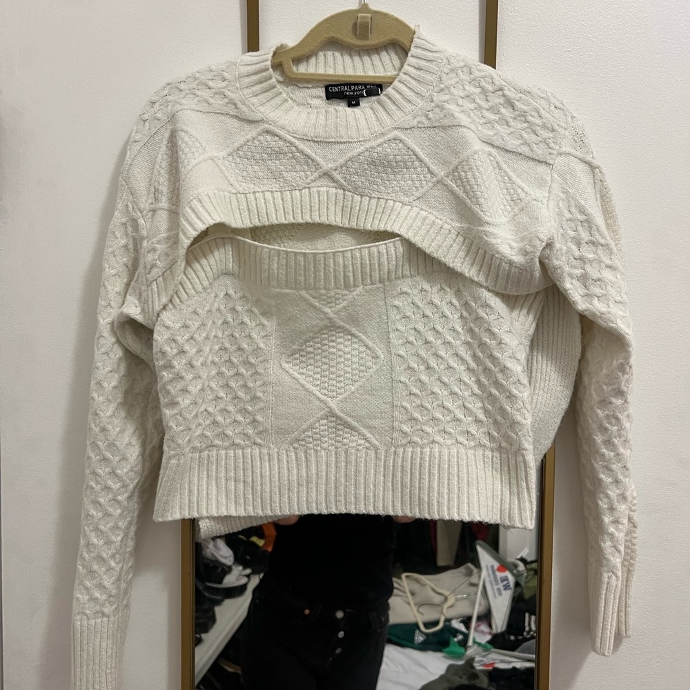 Central Park West "Charlize" Cutout Layered Sweater Medium